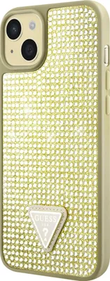 Zdjęcie produktu dla Guess Rhinestones Triangle Metal Logo Case dla iPhone 15 Gold