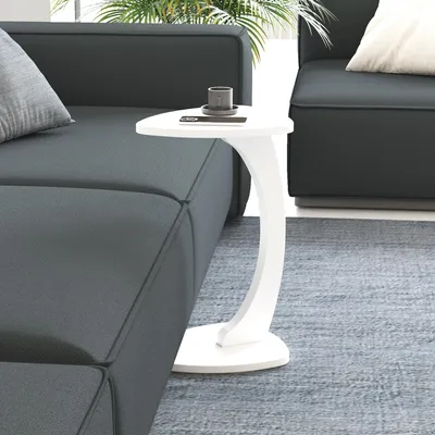 Image de Table d'appoint 'Klinerg' à roulettes en forme de C 40 x 37 x 56 cm blanc