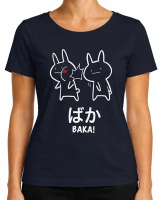 Productafbeelding van "Idioot!" Anime, schattig, konijn, klap, otaku, manga, Japan, chibi, schattig, dames T-shirt, marineblauw, maat L