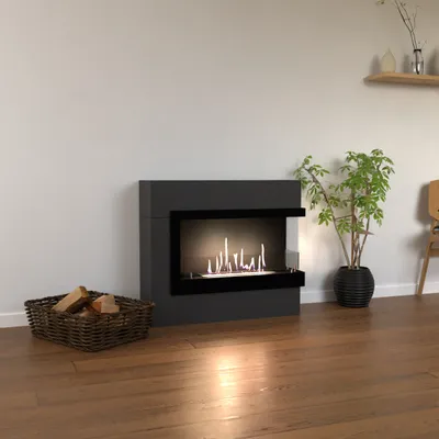 Produktbild von GLOW FIRE Ethanol Kamin 'Halden Mini Rechts' | Ethanolofen in grau mit 3 Std. Brenndauer und 2 KW Heizleistung | BxHxT: 90x140x28 cm