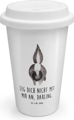 Produktbild von Mr. & Mrs. Panda Thermobecher To Go Stinktier Angriff - Weiß - Geschenk, Coffee Becher, Raubtier, Kaffeebecher, ToGo, Stinker, Keramikbecher, Drohung, wütend, Skunk