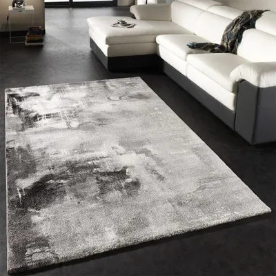 Produktbild von Teppich Modern Designer Teppich Leinwand Optik Grau Schwarz Weiss Meliert Grösse 200x290 cm