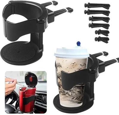 Image de Support pour voiture - Lot de 2 - Avec crochets - Universel pour grille d'aération de voiture - Support pour gobelets - Support multifonctionnel pour gobelets - Pour gobelets à café et gobelets - Noir