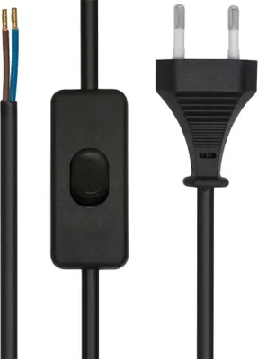 Produktbild von Netzkabel mit Eurostecker und Schalter - 2m, H03 VVH2-F 2×0,75mm², schwarz