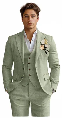 Immagine prodotto di Completi da uomo in lino, composti da tre pezzi, taglio slim fit, smoking, abito da uomo