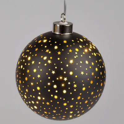 Produktbild von LED Deko Kugel STARS Sterne schwarz zum aufhängen D. 15cm Glas Formano W25