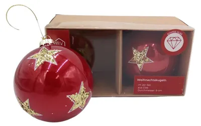 Produktbild von Glas-Weihnachtsbaumkugeln 2er-Set Christbaumkugeln Weihnachtsschmuck Deko 9cm , Variante:rot / Stern