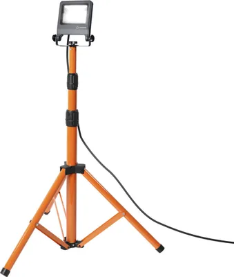 An LED work light with a tripod stand.