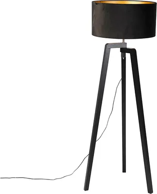 Produktbild von Stehleuchte Stativ Schwarz Holz mit Schwarzem Schirm 50 cm Puros