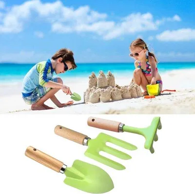 Produktbild von 3-teiliges Gartensetz Edelstahl Holzgriff Gartenschaufel Harken Dreizack