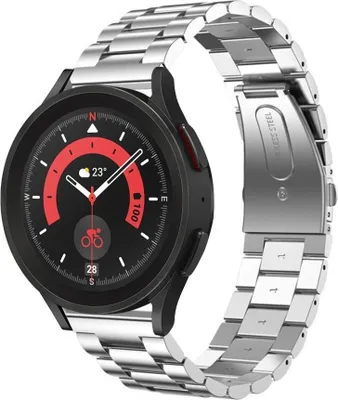 Produktbild von Strap-it Stahlarmband - Kompatibel mit Samsung Galaxy Watch 5 Pro Armband Ersatzarmband Edelstahl - Faltschließe - Hochwertiges Material - für Smartwatch 20mm Armband Silber