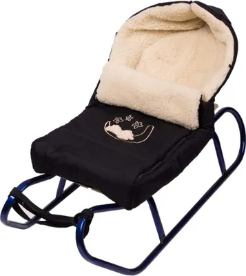 Produktbild von Holzschlitten Kinderschlitten aus Buchenholz Rückenlehne inkl. Zugseil + Winterfußsack Schlittensack 40 x 90 cm Fußsack Schlitten Kinderwagen (Schwarz)