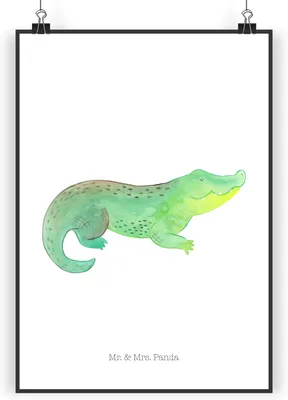 Produktbild von Mr. & Mrs. Panda Bild Krokodil DIN A4 - Weiß - Geschenk, Lieblingsmensch, Plakat, Freundin, Abenteuerlust, Beste, Krokodile, Meer, drucke, wanddeko, Wandbild, Kunstdruck