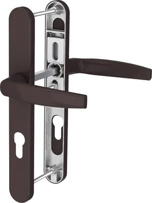 Produktbild von Schmalrahmengarnitur 92mm PZ Lochung Aluminium Braun Türbeschlag Nebeneingangstür Drücker/Drücker 55-70mm nein