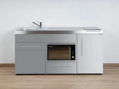 Produktbild von Stengel Miniküche MPMOS 170 KMI Edelstahl mit Kühlschrank und Mikrowellenofen