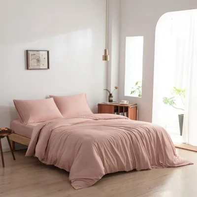 Imagen del producto de Funda de edredón de bambú, 140x220 cm, color rosa suave, diseño para hoteles