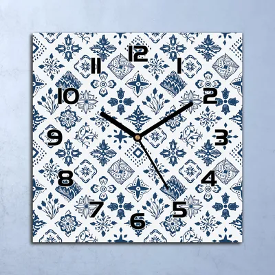 Produktbild von Wanduhr Echt-Glas-Küchenuhr Geometrische Blumen Quarz 30x30 Deko Bilder