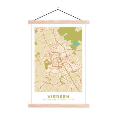 Produktbild von MuchoWow® Textilposter Stadtplan - Viersen - Vintage - Stadtplan 120x180 cm mit holzfarbenen Rahmen - Textil-Plakat