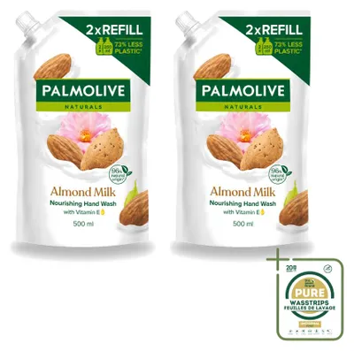 Obrázek produktu pro 2 kusy náplně do dávkovače tekutého mýdla Palmolive Naturals, mandlové mléko, 500 ml - balení