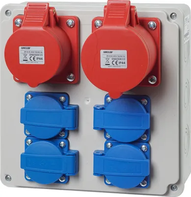 Produktbild von Baustromverteiler Wandverteiler 2x CEE 32A 400V mit 4x 230V Schuko Steckdose Komplett