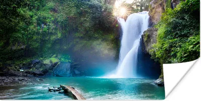 Produktbild von MuchoWow® Poster Wasserfall - Steine - Landschaft - Pflanzen - Wasser 160x80 cm - Foto Poster