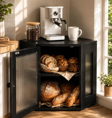 Produktbild von Antibakterielle Eck-Brotbox - Hochwertiges Holz - 2 Ebenen