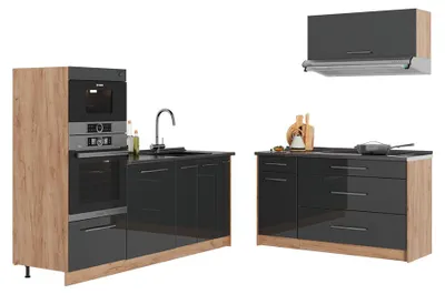 Immagine prodotto di Cucina Vicco Fame-Line Antracite lucido/Rovere dorato 340 cm, PL Antracite, Model 63889