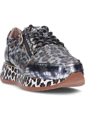 Produktbild von LAURA VITA Sneaker Delphine 46 acier mit bedrucktem Leoplateau silber/schwarz/braun Lederpailettenmix herausnehmbare Lederinnensohle Größe 40 Weite G