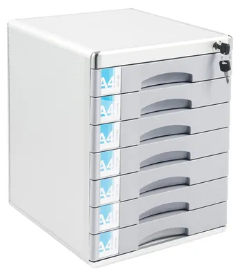 Produktbild von Aktenablage - Schubladenschrank mit 7 Schubladen - Abschließbar mit 2 Schlüsseln - Aluminiumlegierung - 30×36×40,5 cm - Grau Silber