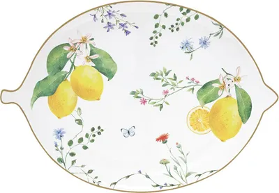 Image de Servierplatte FLEURS ET CITRONS ovale en Zitronenform 25x18cm Easy Life