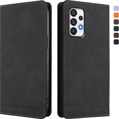 Image de Etui pour Samsung Galaxy A72, étui rétro en cuirPolyuréthaneavec support et fentes pour cartes de crédit Noir