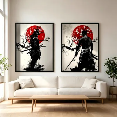 3er-Set Samurai-Poster, 60x90 cm, Leinwand, ohne Rahmen