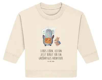 Produktbild von Mr. & Mrs. Panda Organic Baby Pullover Pinguin & Maus Wanderer 12. - 18. Monat - Natural Raw - Geschenk, Abenteuer, Wandern, Bullover