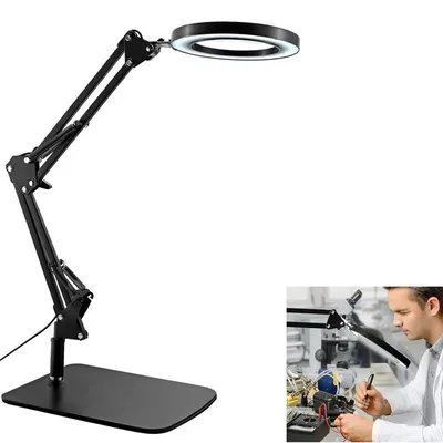 Produktbild von Lupe mit Licht, LED-Schreibtischlampe mit Sockel und Klemme,3 Farbmodi,10 Helligkeitsstufen,4,2 Zoll Durchmesser,Lesen, Arbeiten und Reparieren