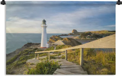 Produktbild von MuchoWow® Wandteppich Wandbehang Meer - Leuchtturm - Weiß 90x60 cm Tapisserie Dekoration Wandtuch - Wandskulpturen - Bildteppich