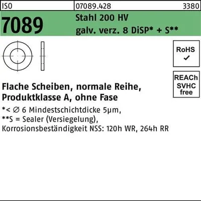 Produktbild von Unterlegscheibe ISO 7089 o.Fase 10 Stahl 200 HV galv.verzinkt 8 DiSP+S