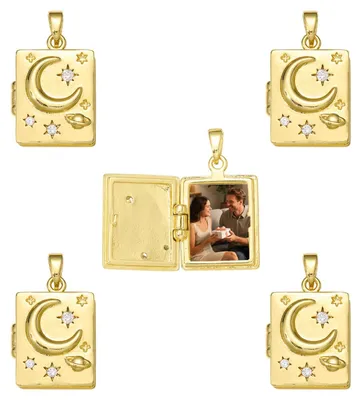 5 goldene Medaillon-Anhänger, Buchform, Messing, für Armbänder