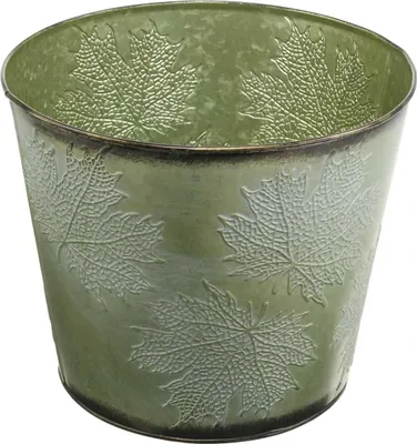 Produktbild von Pflanzgefäß Metalltopf Ahornlaub Herbst Deko Grün Ø25,5cm H22cm