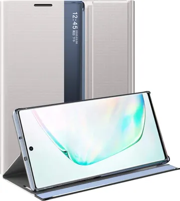 Image de Galaxy Note 10 Case, Slim Flip Leather Case with Window and Stand for Samsung Galaxy Note 10 Silver