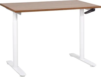 Obrázek produktu pro BELIANI Výškově nastavitelný psací stůl tmavé dřevo deska stolu bílý ocelový rám 120 x 72 cm manuální nastavení výšky moderní kanceláře