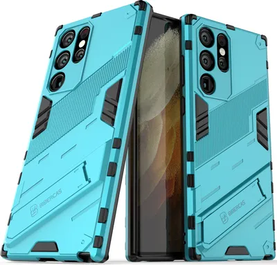 Produktbild von Armor Hülle für Samsung Galaxy S22 Ultra 5G, Hybrid PC TPU Bumper Stoßfestes Schutzhülle mit Standfunktion Blau