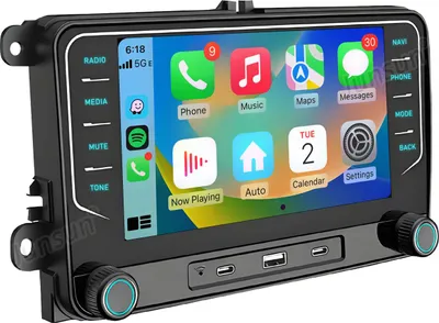 Image de Autoradio CarPlay 7 pouces compatible avec les modèles VW Golf 5, 6, Plus, Touran, Caddy T5 – avec Android 15, navigation, GPS, Wi-Fi, Bluetooth et commandes au volant