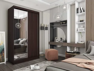 Produktbild von AGMAT Schwebetürenschrank Prato, Kleiderschrank mit 2 Türen und Spiegel, Moderne Garderobe in Farbe: Wenge, Schrank in Größe: 120 x 216 x 61 cm