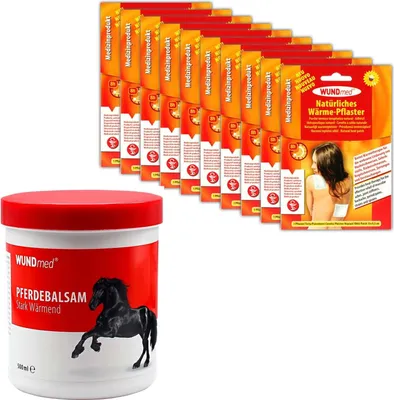 Produktbild von Set 1x Pferdesalbe 500ml & 10 Stück Wärmepflaster 13x9,5 cm Pferdesalbe Wärmepad Rücken Nacken Sportgel Wärmekissen Wärmetherapie Verspannung