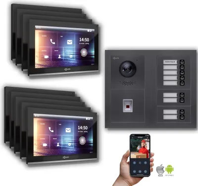 Image de Goliath IP portier vidéo 9-Fam. Fingerprint Anthracite : 10 pouces en noir : Boîte d'encastrement Sélection du moniteur : 10 pouces en noir Boîte de montage de la sonnette : Boîte d'encastrement