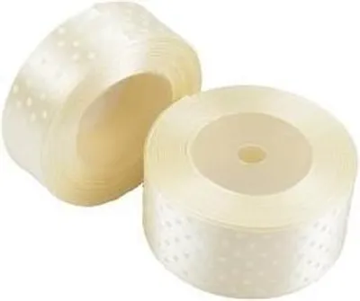 Image de Ruban satiné pour emballer des cadeaux Ruban décoratif couleur crème à pois 38 mm 22 m