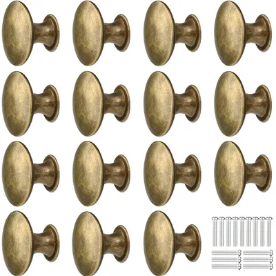 Productafbeelding van 15 antieke bronzen ladehandgrepen, ronde meubelknopen, bronzen kastknopen met schroeven, geschikt voor keukenkasten, laden, keuken, kledingkast, meubelhandgrepen