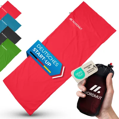 Produktbild von NORDMUT® Hüttenschlafsack Ultraleicht aus Baumwolle – Reiseschlafsack atmungsaktiv [220 x 90 cm] kleines Packmaß & besonders weich inkl. Kissenfach