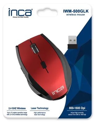 Obrázok produktu pre INCA IWM-500GLK INCA Maus IWM-500GLK  1600 DPI,Wireless,Nano-USB,Laser,Rot retail