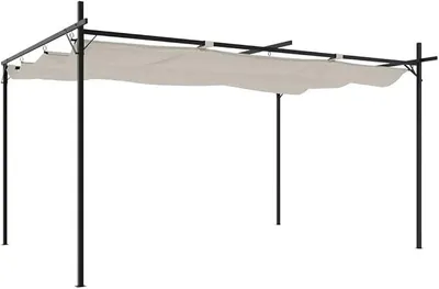 Produktbild von Pergola mit Schiebedach 395x292 cm, Terrassenüberdachung aus Metall, Gartenpavillon in Creme, Stabiler Rahmen aus Stahl und Aluminium für Terrasse und Garten
